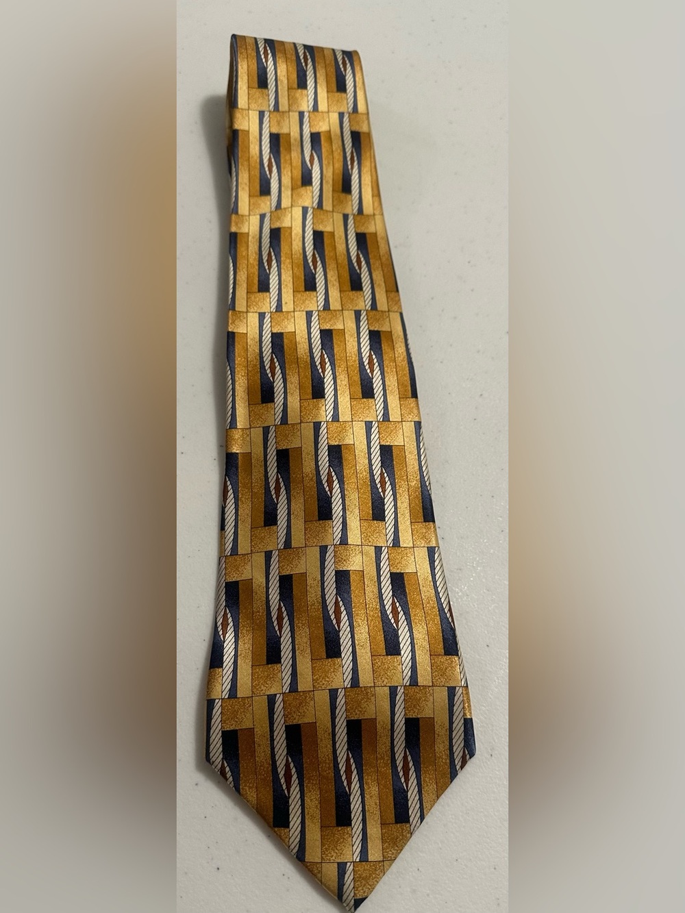DESANTIS COLLECTION Gold and Navy Geometric Men's Tie